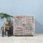 Handmade Indian Furniture Solid Hard Wood Cabinet Rustic White